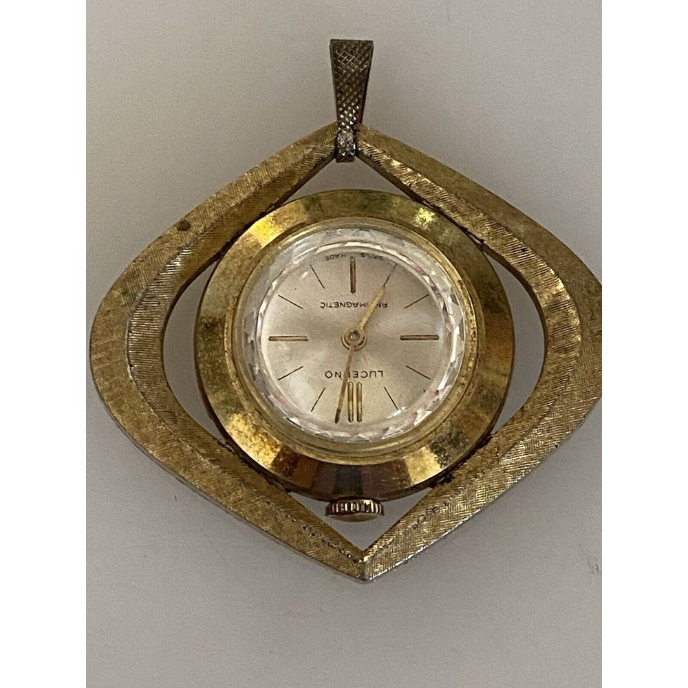 Vintage Mechanical Gold Tone Lucerne Ladies Pendant Watch Faceted Swiss Made